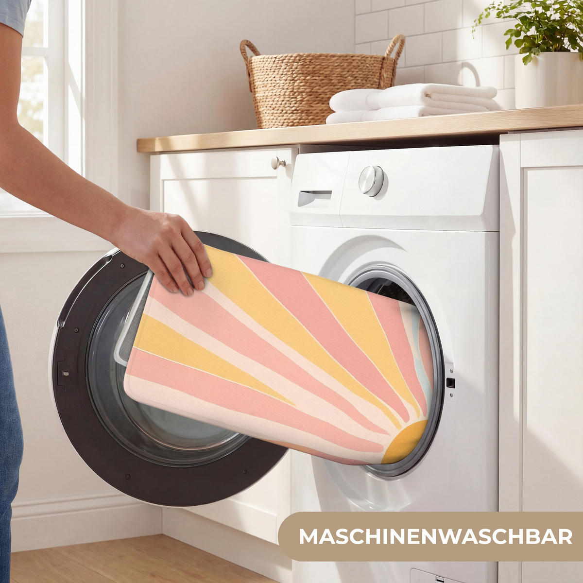 BADEMATTE Illustration - Sonne - Pastellfarben 120x60 cm - Pastellblau, Kunststoff/Textil (120/60cm)