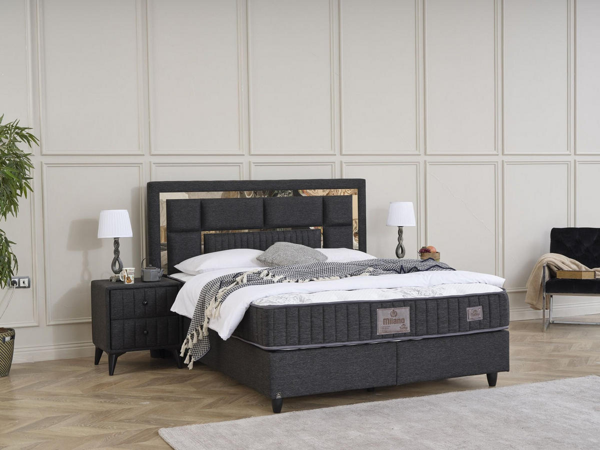 BOXBETT Milano Bett boxspringbett 160x200 mit matratze - Dunkelblau, Holz (160/200cm)