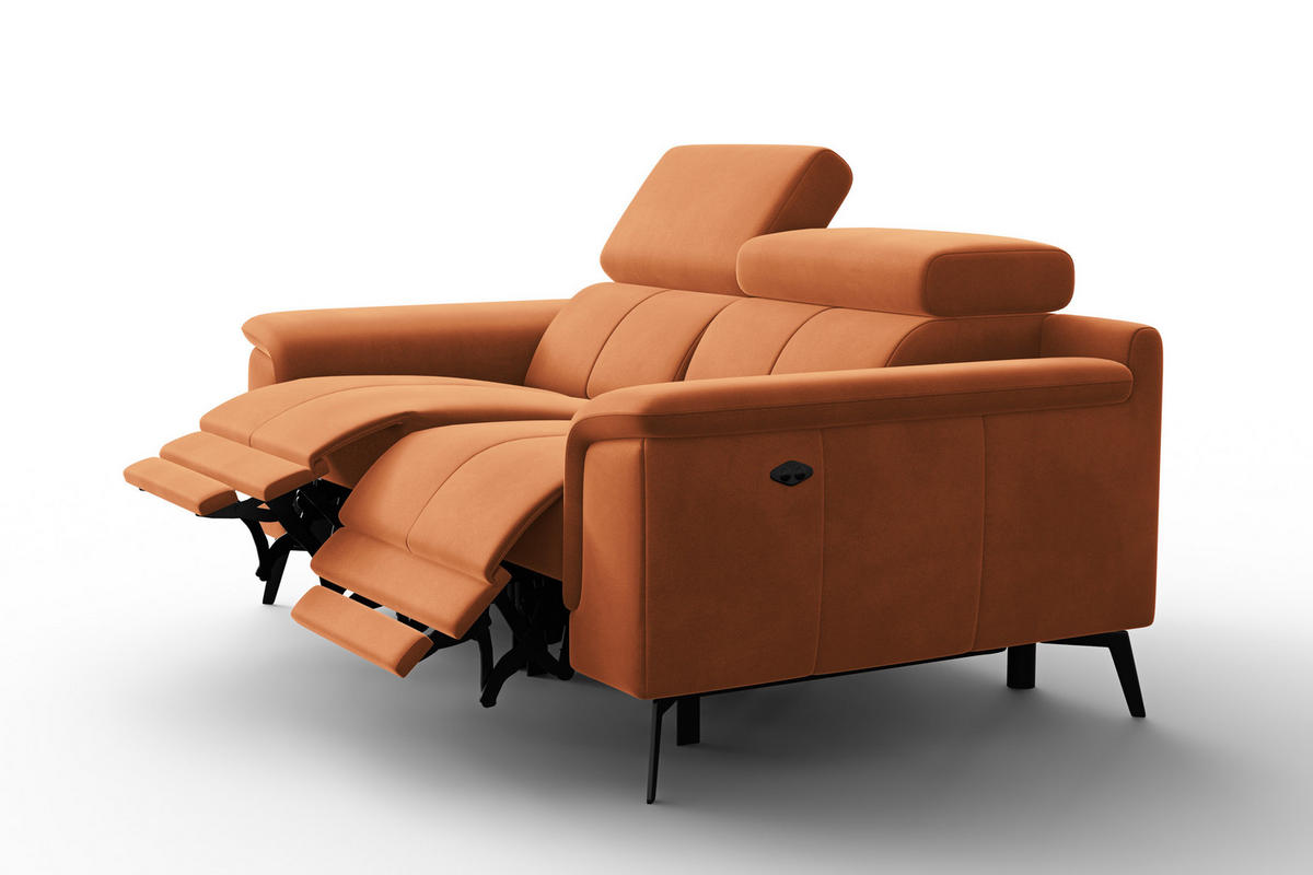 SOFA RELAX FIERO 2-Sitzer, Oranger Veloursstoff - Schwarz/Orange, Holz/Textil (170/82/103cm) - Courtois Laville