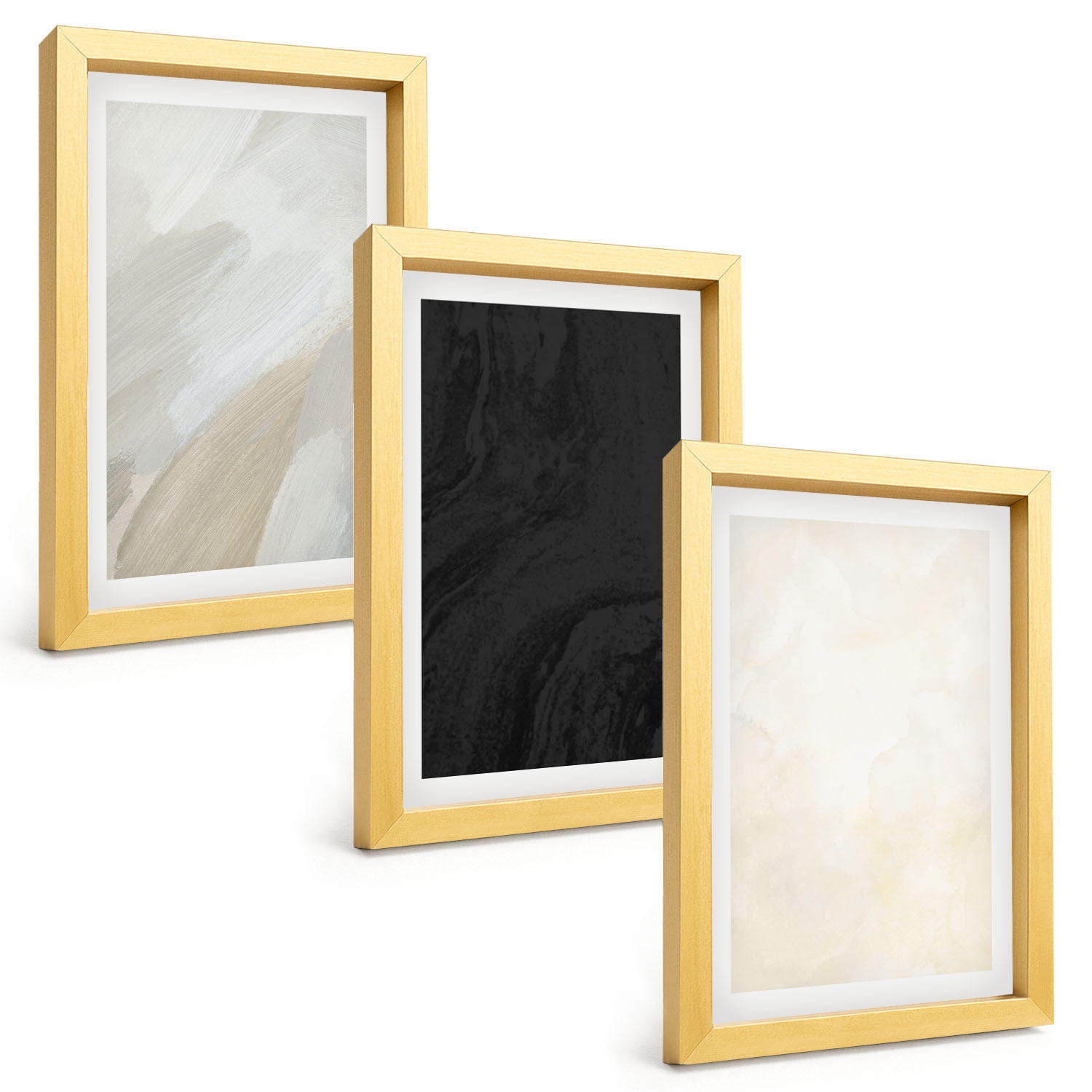 BILDER SET 3er Set - 20x30 cm Goldrahmen - Strukturen schattieren Minimalismus - Goldfarben, Kunststoff (20/30cm) - TULUP