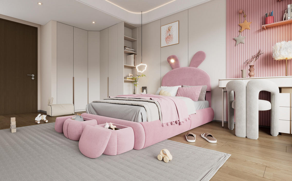 POLSTERBETT 90x200 cm LED Samt rosa - Rosa, Textil (90/200cm) - LEBENLANG