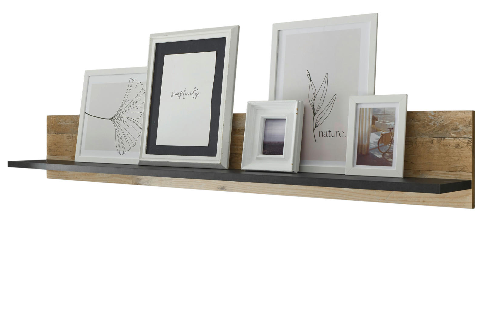 WANDBOARD Used Wood hell, anthrazit, Wandregal 160 cm - Anthrazit/Naturfarben, Holzwerkstoff/Metall (160/30/22cm) - Furn.Design