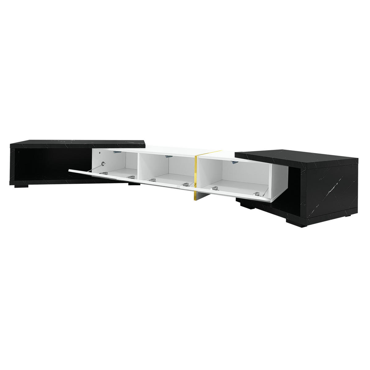 TV-SCHRANK aus MDF und Spanplatte 140-260x40x30 cm Weiß/Schwarz in Marmoroptik, drehbar und ausziehbar mit Stauraum - Weiß, Holzwerkstoff (260/30/40cm) - Modfu