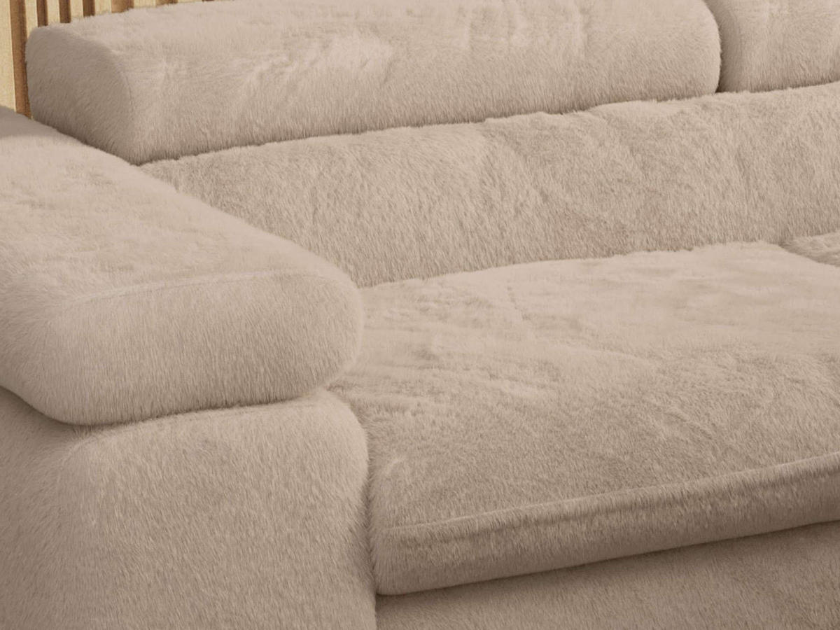 ECKSOFA PEDRO L Beige Plüsch - Rechts Seite - Beige/Schwarz, Textil/Metall (273/208cm) - MKS