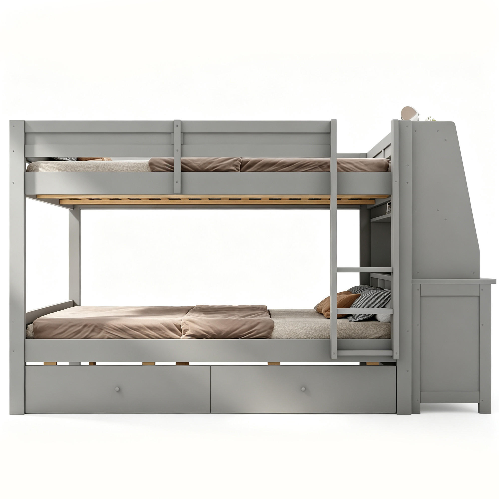 ETAGENBETT 140 x 200 cm mit Schrank und Schreibtisch, Grau - Grau, Holz (140/200cm) - FLIEKS