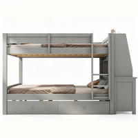 ETAGENBETT 140 x 200 cm mit Schrank und Schreibtisch, Grau - Grau, Holz (140/200cm) - FLIEKS