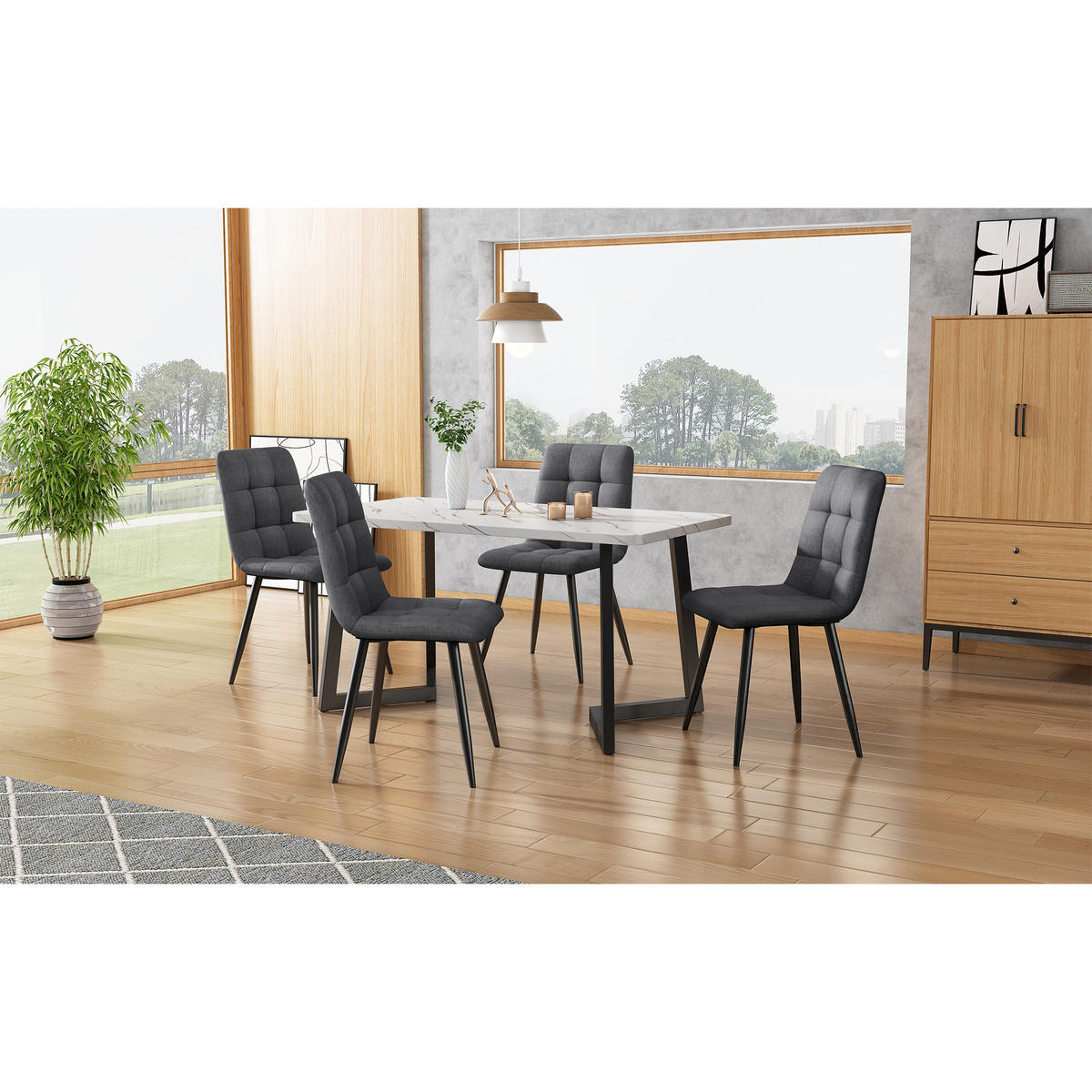STUHLSET 4er-Set mit Metallbeinen, ergonomisch gepolsterter Ess- und Küchenstuhl für Wohnzimmer, grau - Grau, Textil (46/86/44cm) - Luhomfu