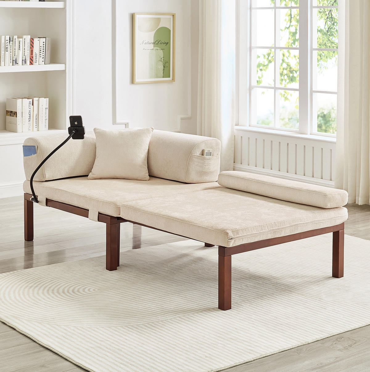 SCHLAFSOFA mit ausziehbarer Einzelliege und klappbarer Funktion, platzsparendes Design, Beige - Beige, Textil (176/64/81cm) - Redom