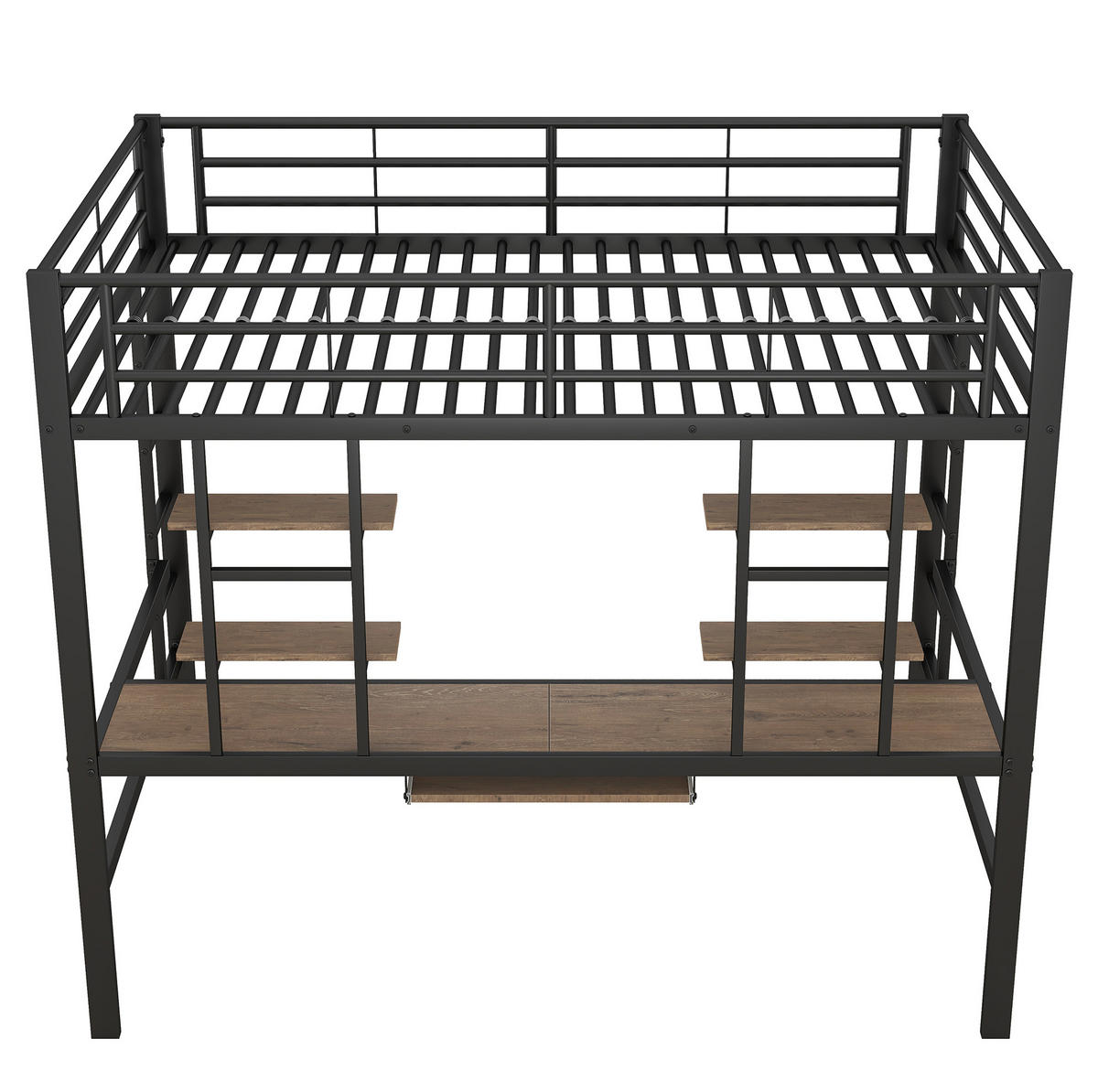 HOCHBETT aus Metall 140x200 cm Schwarz mit Schreibtisch, 2 Regalen und Leiter, platzsparend - Schwarz, Metall (140/200cm) - Modfu