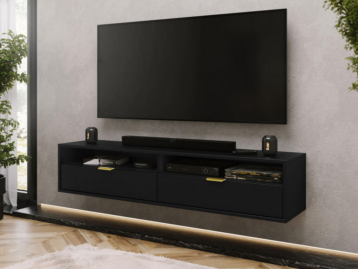 TV-LOWBOARD Queen 175 - Goldfarben/Schwarz, Holzwerkstoff/Metall (175/35/33cm) - MIRJAN24