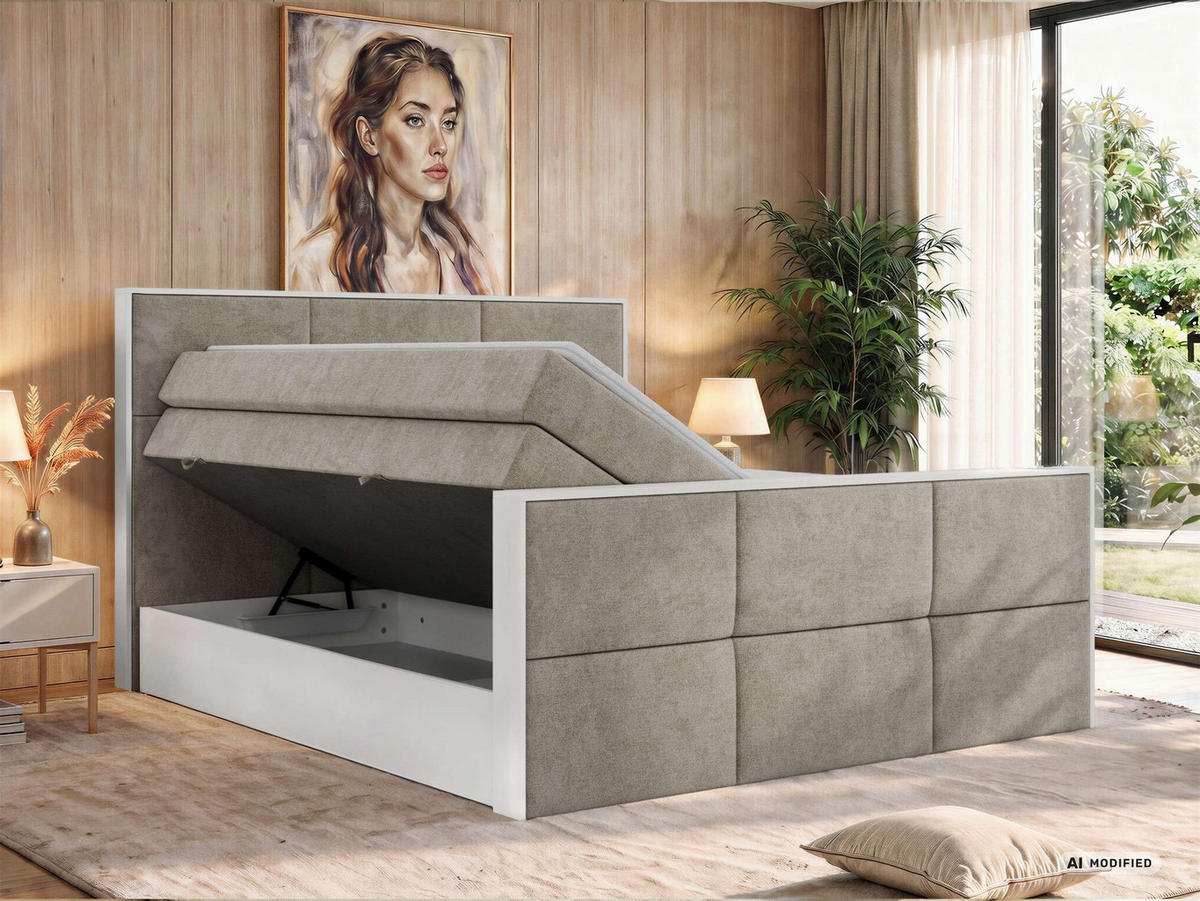 POSTEL BOXSPRING DELVIT KING DUO 180/200 - Šedobéžová Strukturovaná látka - Topper T25 - H3 - černá/šedobéžová, textil/plast (180/200cm) - MKS