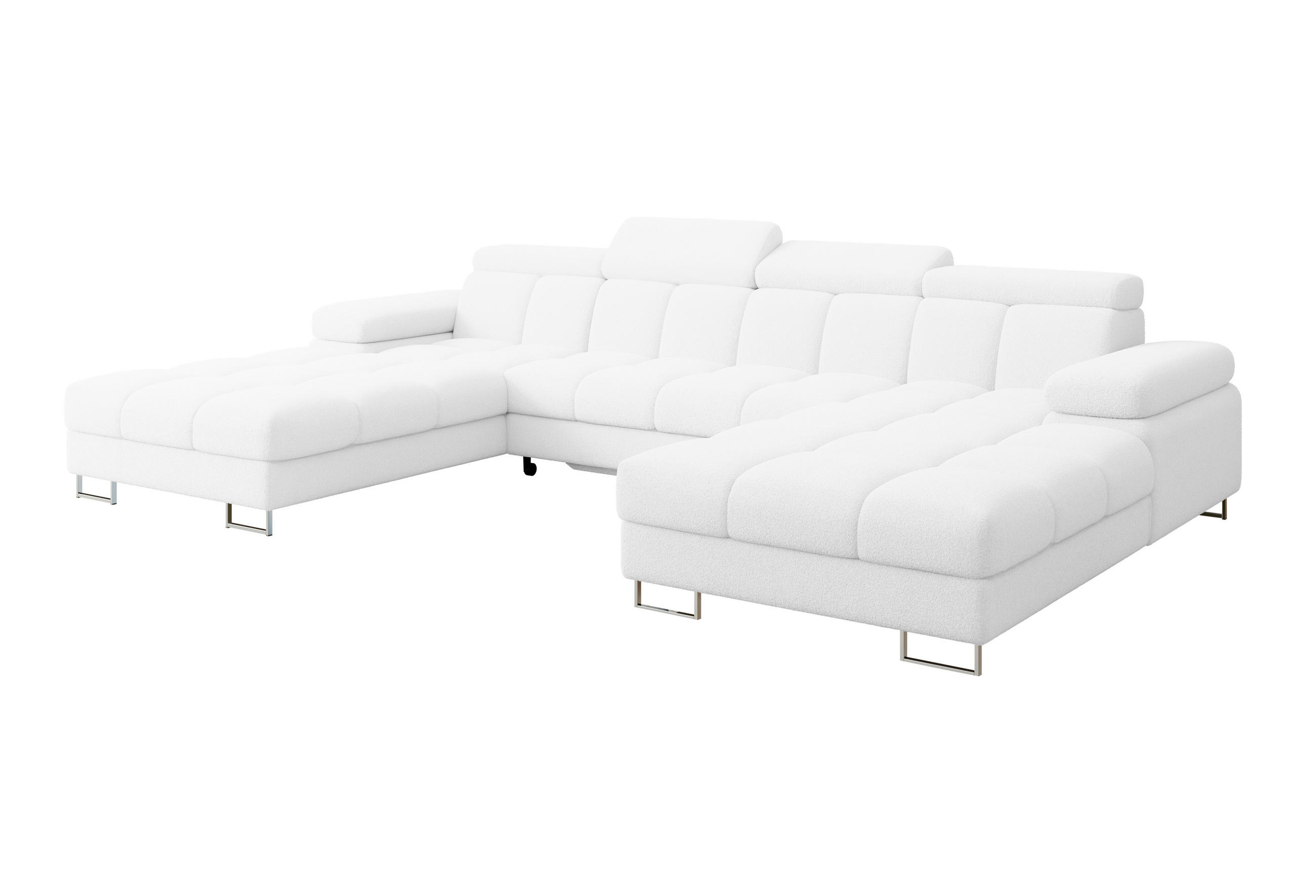 WOHNLANDSCHAFT mit Schlaffunktion und Bettkasten COMA U2 345x203x79 Weiß Bouclé - Weiß, Holzwerkstoff/Textil (345/79/203cm) - ALTDECOR