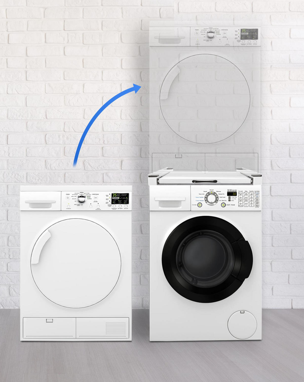 VERBINDUNGSRAHMEN für Waschmaschine/Trockner EDEO mit Ablage 60 cm Breit - Weiß, Metall (60/8/54cm) - DELUKE