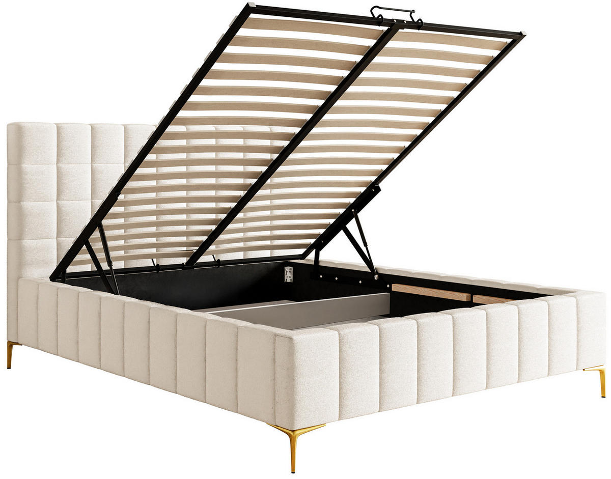 POLSTERBETT Szejlo Creme Chenille 160 cm - Goldfarben/Creme, Textil/Metall (160/200cm) - Selsey