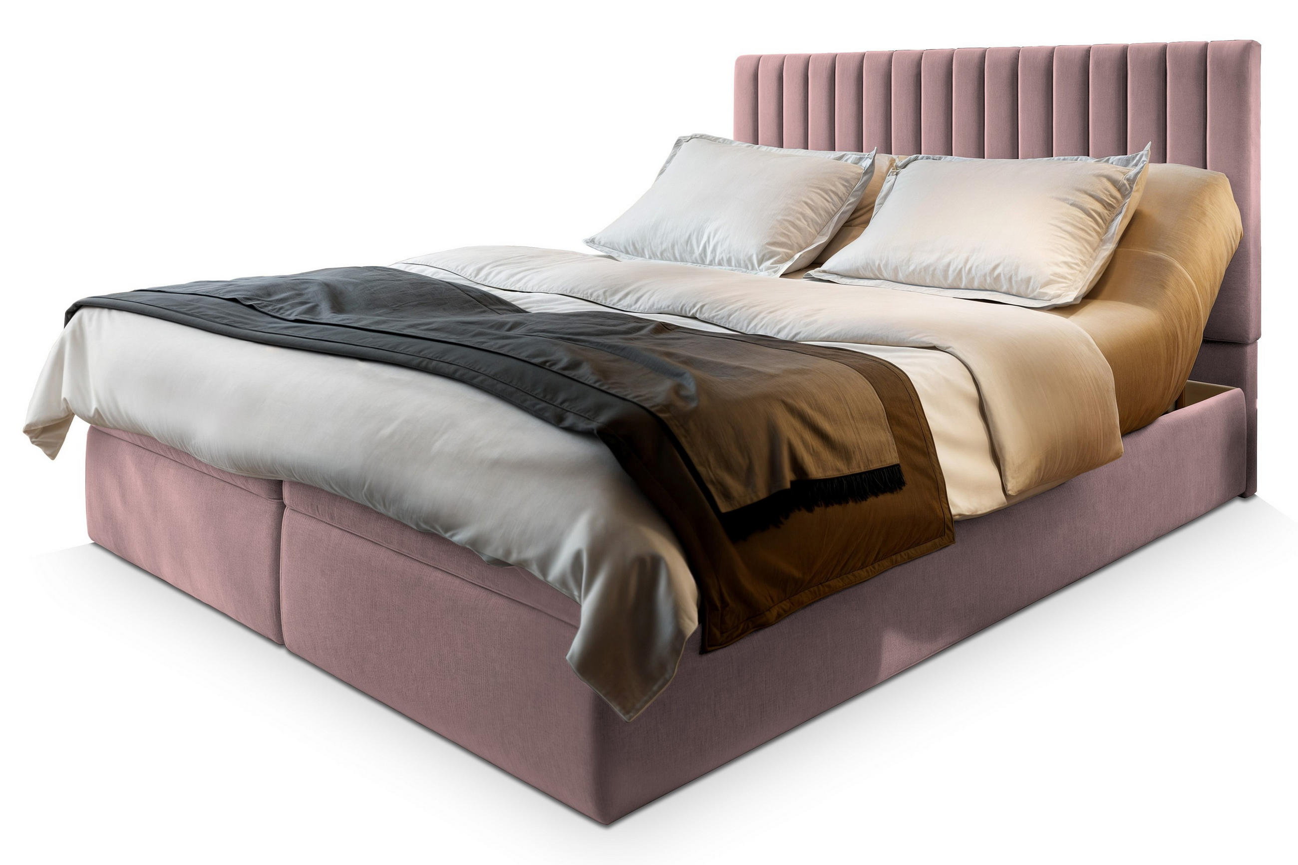 POSTEL BOXSPRING MURLO 160x200 cm, s matrací a úložným prostorem, starorůžová - starorůžová, kompozitní dřevo/textil (160/200cm) - MASSENO