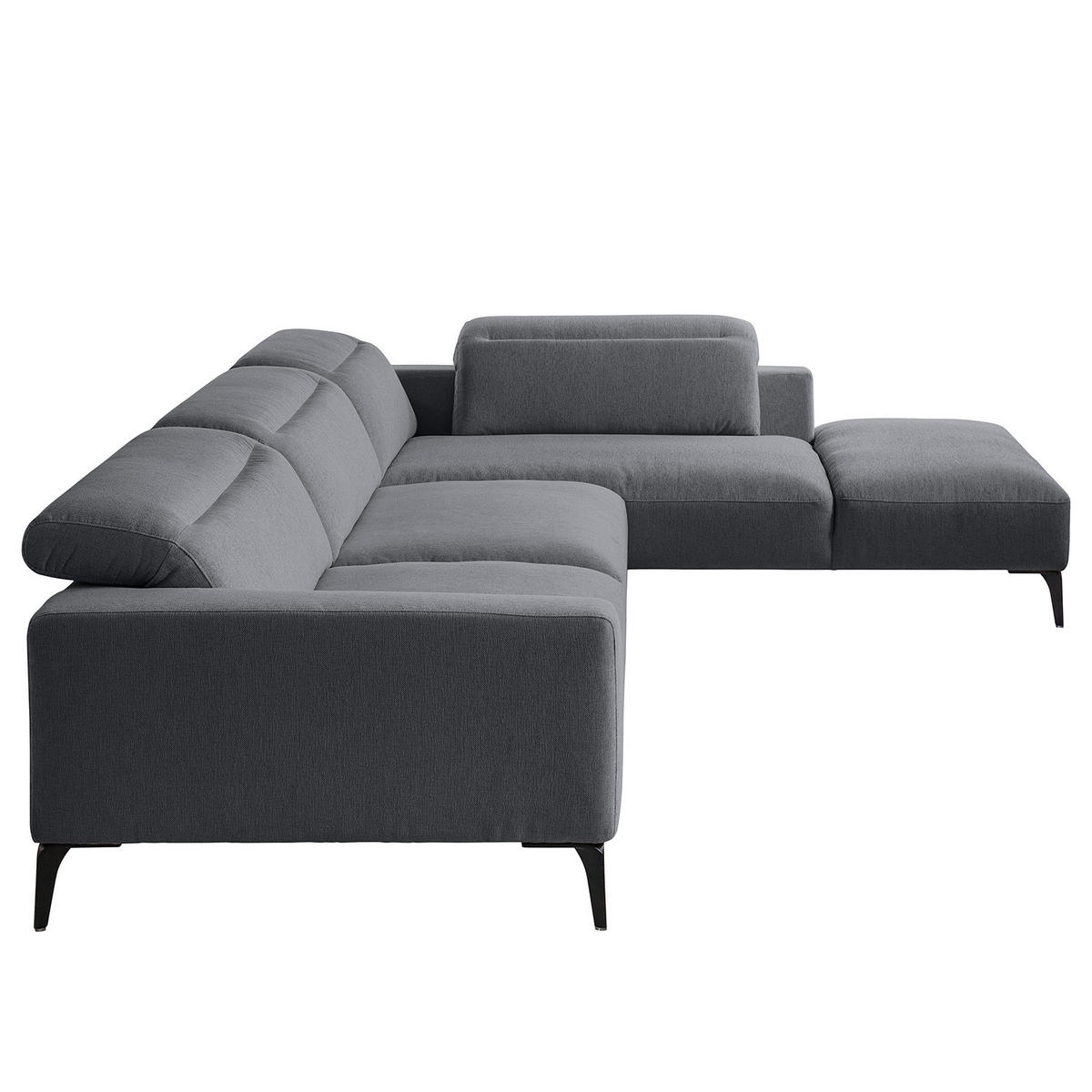 ECKSOFA mit Ottomane - Schwarz/Grau, Textil/Metall (325/238cm) - home24