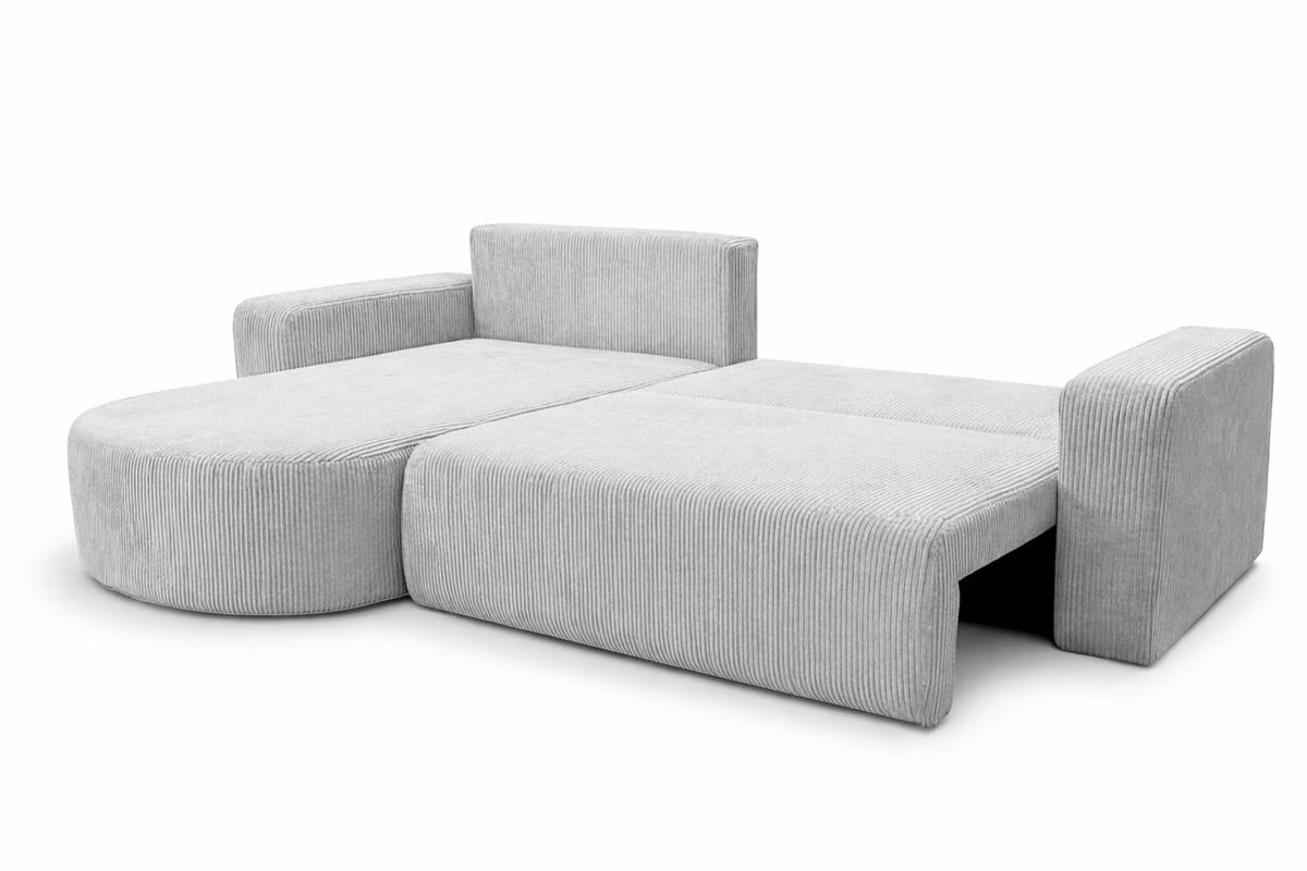 ECKSOFA Mit Schlaffunktion, Cordstoff Poso, Hellgrau, Links, ROUND ONE XL - Hellgrau, Holz (271/175cm) - Kaiser Möbel