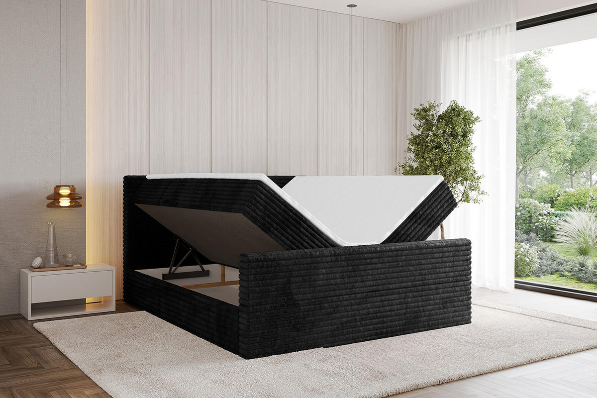BOXBETT mit Matratze H4 und Lattenrost - TOLO-Z-v1 - 120x200 Cord - Schwarz - Schwarz, Holzwerkstoff (120/200cm)