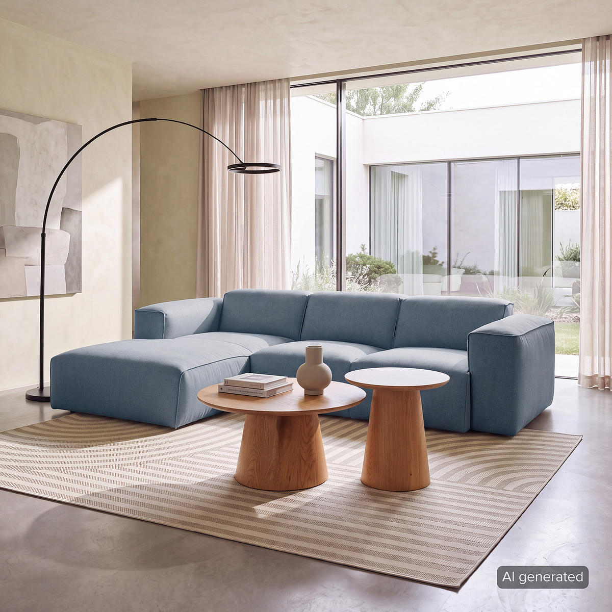 3-SITZER ECKSOFA mit Longchair - Blaugrau/Schwarz, Kunststoff/Textil (251/173cm) - home24