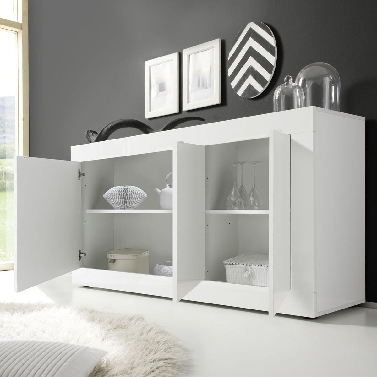 BUFFET 3 Türen Initial - L160 cm - Weiß, Holz (160/85.8/42cm) - Vente-Unique