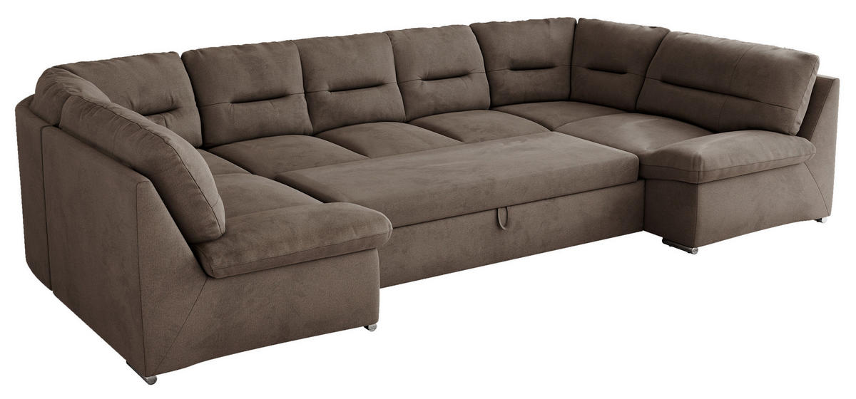 WOHNLANDSCHAFT MORBIDO U Braun Velvet - Silberfarben/Braun, Textil/Metall (340/93/206cm) - MKS