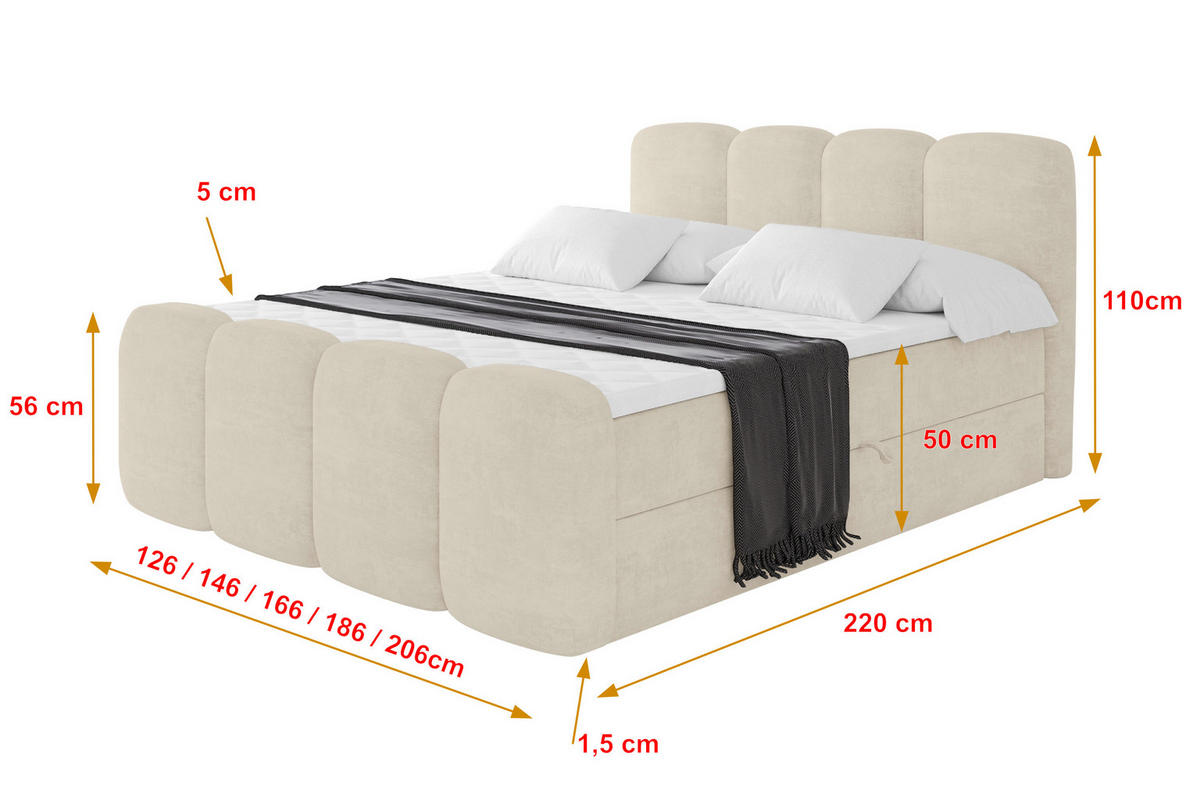 AMERICKÁ postel s matrací H4 a roštem – NINA-Z – 120 × 200 cm – béžová - Sahara, kompozitní dřevo (120/200cm) - ALTDECOR