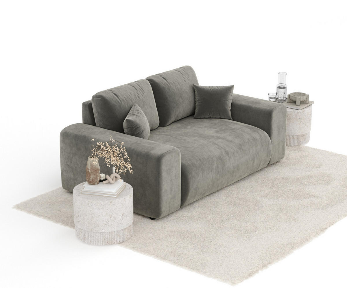 2-SITZER-SOFA Zanzibar Grau Samtstoff - Schwarz/Grau, Holz/Holzwerkstoff (178/79/108cm) - Maison de Reve