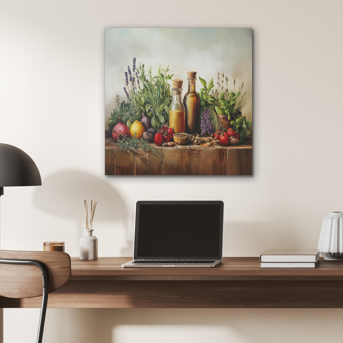 AKUSTIKBILD Stilleben - Kräuter - Gewürze - Früchte - Farbenfroh Wandbilder 60x60 cm - Grün, Kunststoff (60/60/0.9cm) - MuchoWow