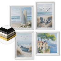 WANDBILDER 4er-Set - 50x50 cm & 40x60 cm Weißer Rahmen - Strandbretter, Surfboote, Vögel - Weiß, Kunststoff (50/50cm) - ArtPrintCave