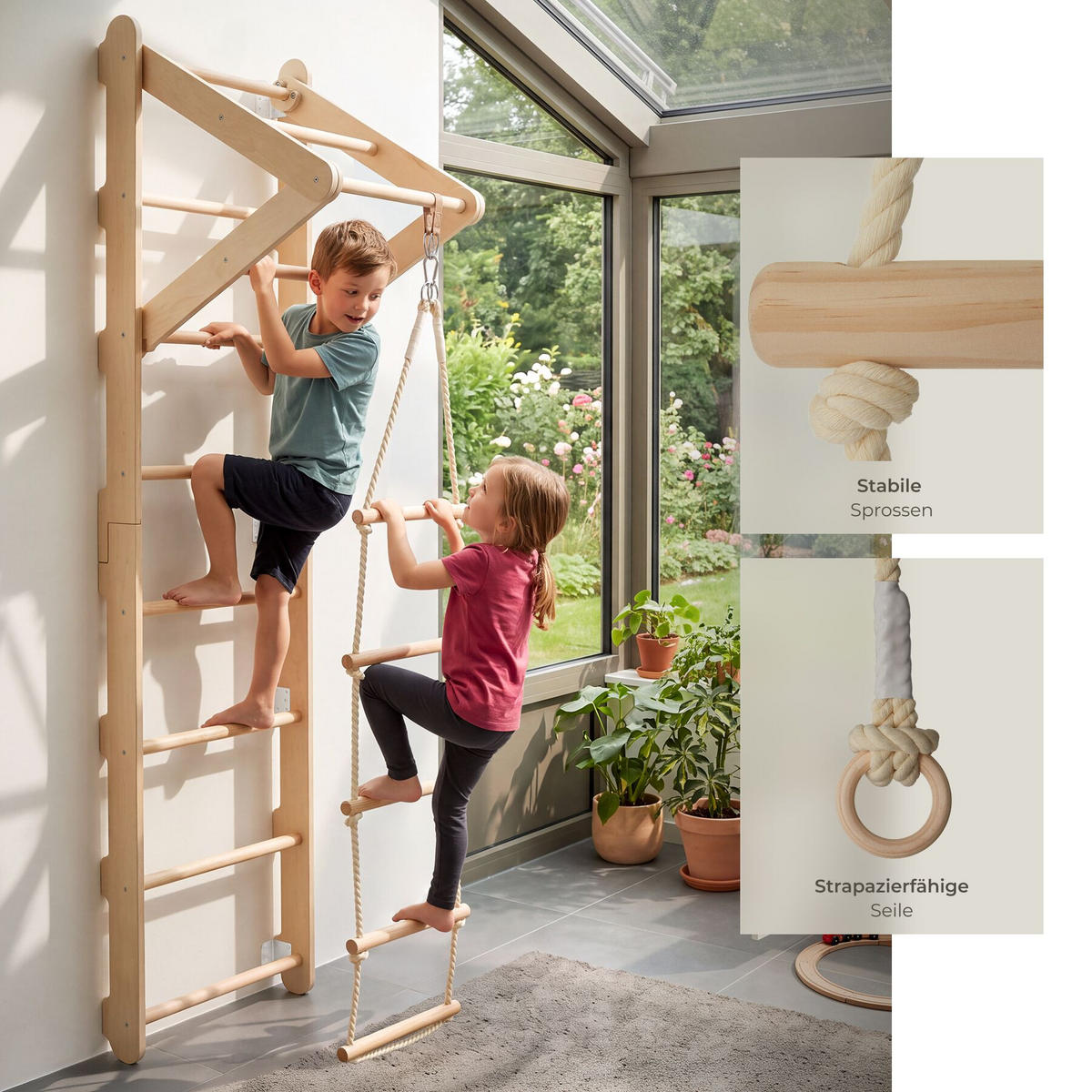 SPROSSENWAND Matterhorn, indoor, für Kinder ab 3 Jahren, hellbraun - Hellbraun, Holz (62/210/58cm) - tectake