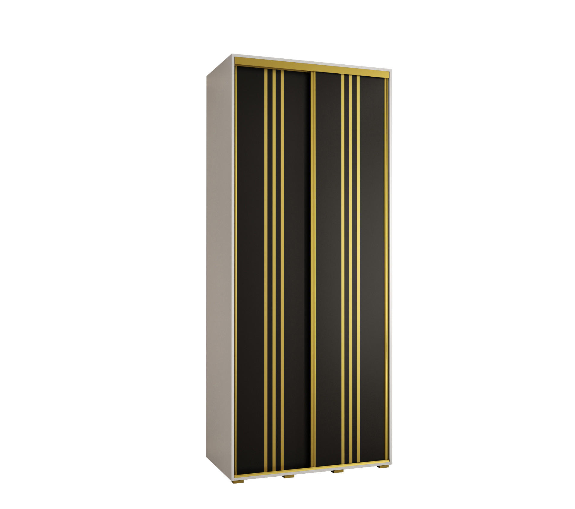 Abiks Möbel SCHWEBETÜRENSCHRANK Weiß, Schwarz, Gold 120cm × 45cm × 235cm