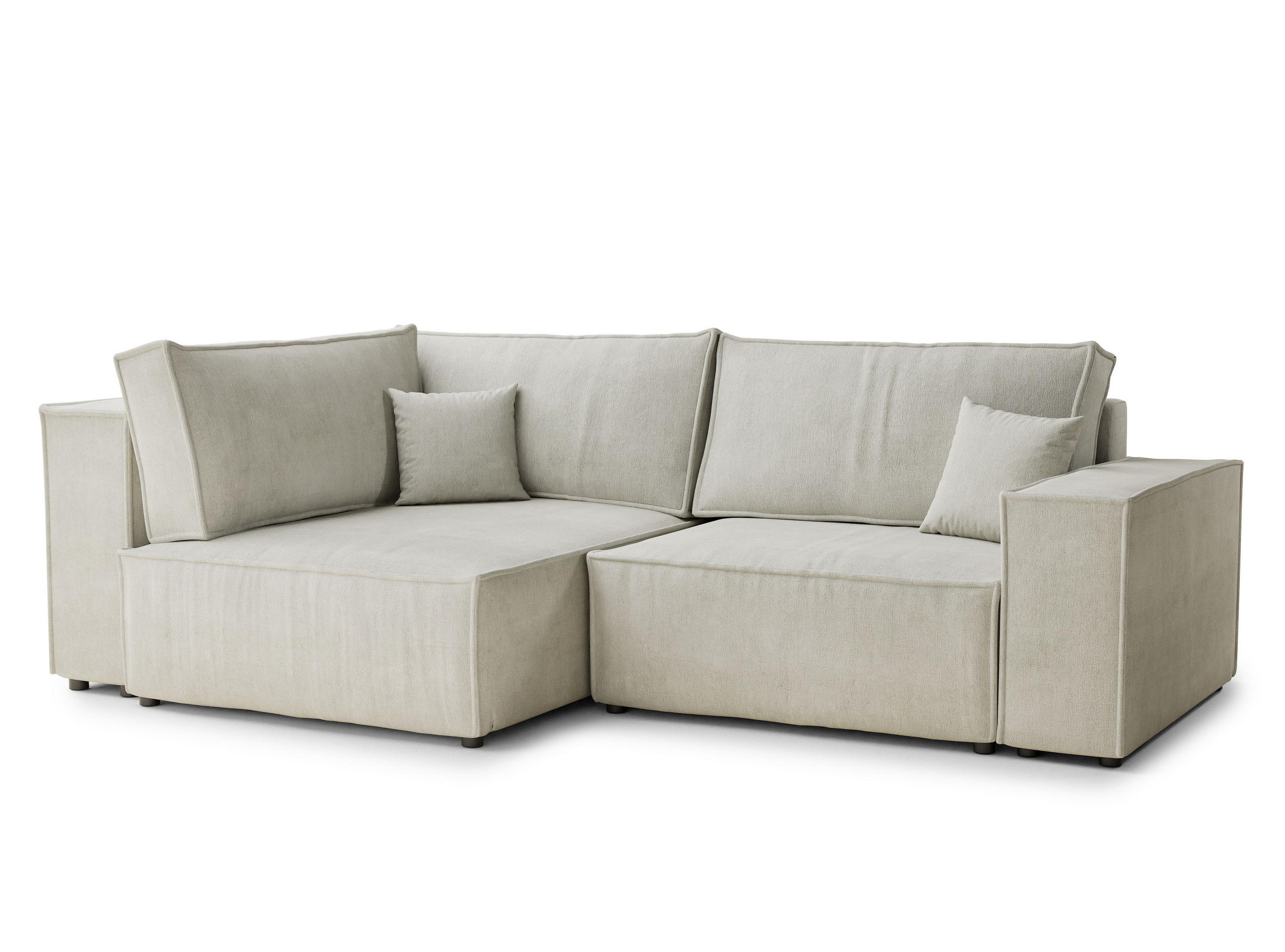 ECKSOFA MIT SCHLAFFUNKTION Tonga Creme Webstoff - Creme/Schwarz, Holz/Holzwerkstoff (105/225cm) - Maison de Reve