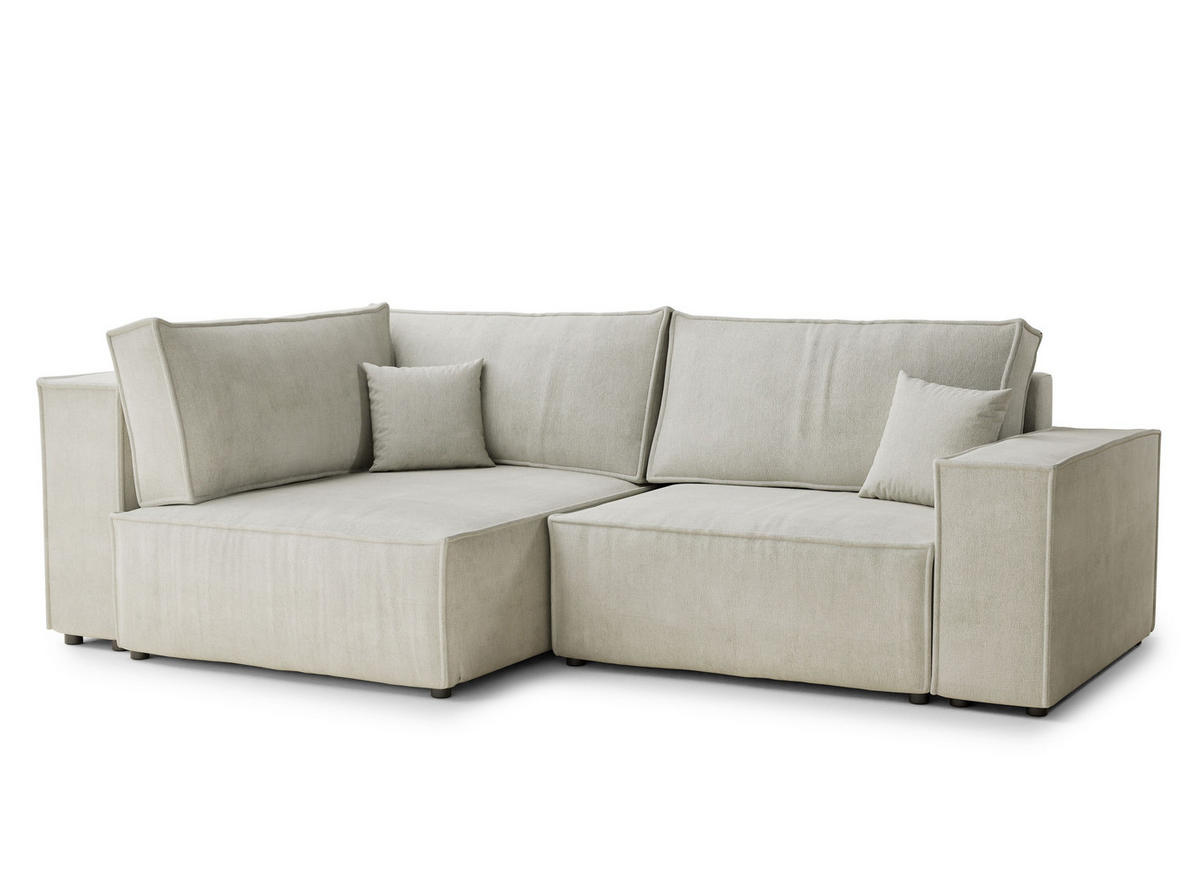 ECKSOFA MIT SCHLAFFUNKTION Tonga Creme Webstoff - Creme/Schwarz, Holz/Holzwerkstoff (105/225cm) - Maison de Reve