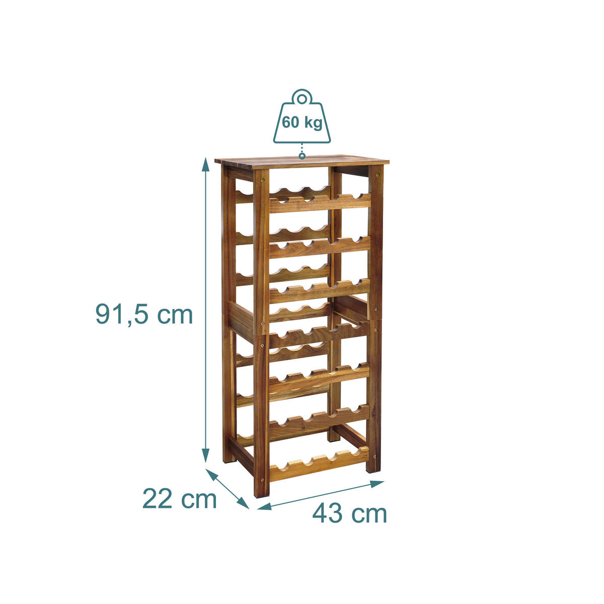WEINREGAL - Braun, Holz (43/91.5/22cm) - Relaxdays