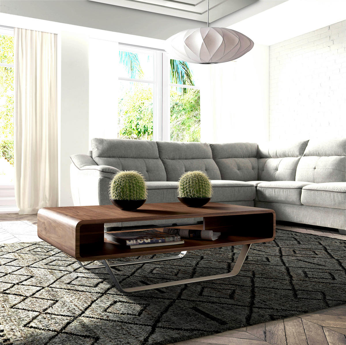 COUCHTISCH Rechteckig Walnuss , Stahl 120/60/36 cm - Edelstahlfarben/Nussbaumfarben, Holz/Metall (60/120/36cm) - ANGEL CERDA