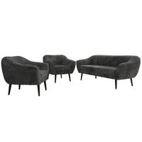 SEDACÍ SOUPRAVA 3+1+1 PIRS - Šedá Manšestr - Černé nohy - šedá/černá, kompozitní dřevo/textil (180/75/74cm) - MKS