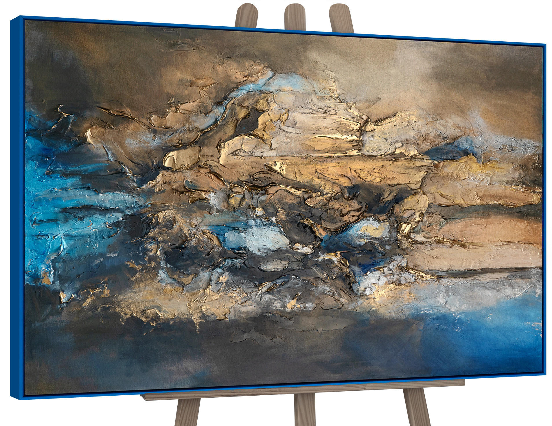GEMÄLDE Elegante Abstraktion II Schattenfugenrahmen Blau 120x80 cm - Blau, Holz (120/80cm) - YS-art gallery
