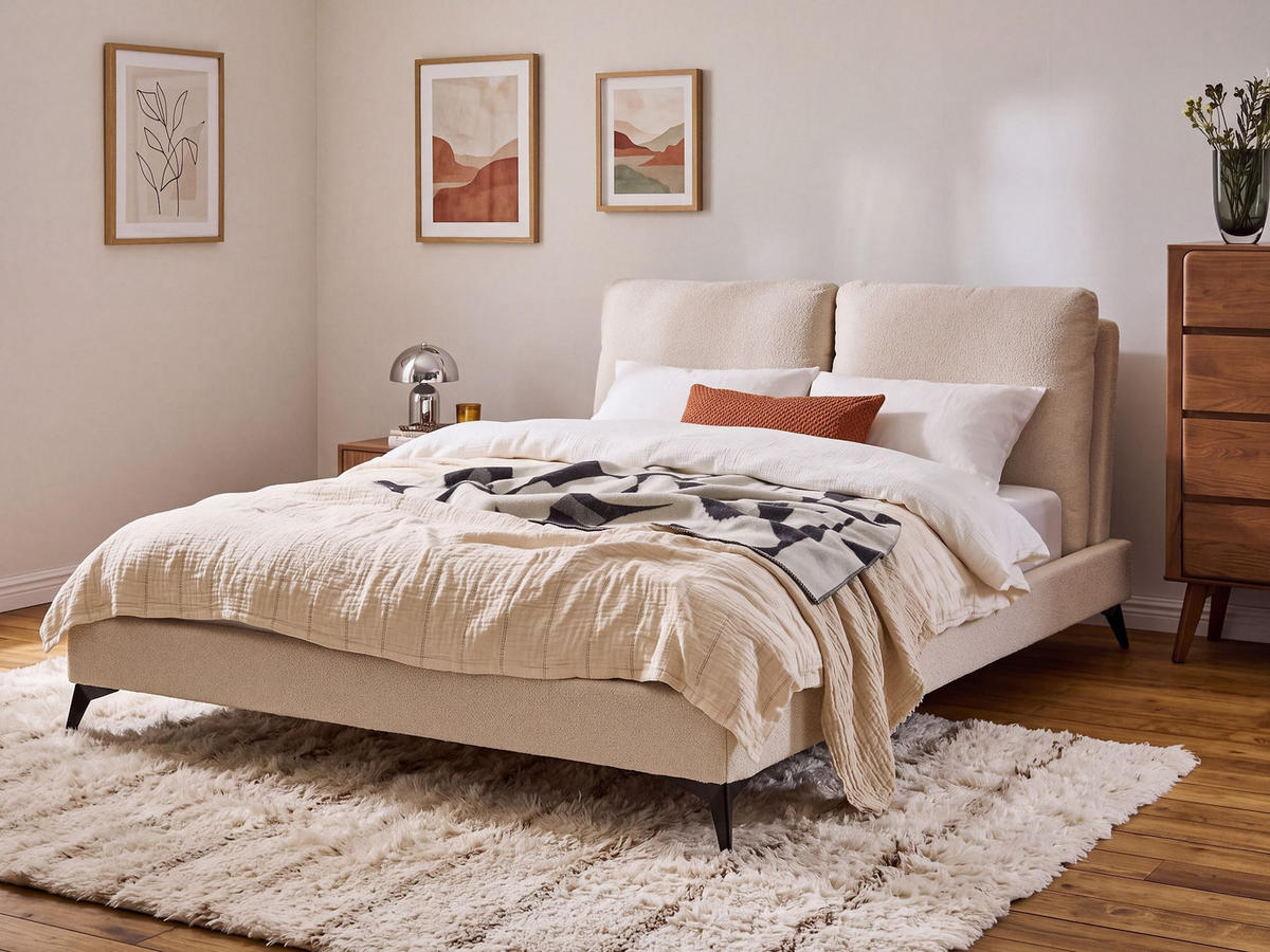 POLSTERBETT 140/200cm Helles Beige Melle - Beige, Textil (140/200cm) - Beliani