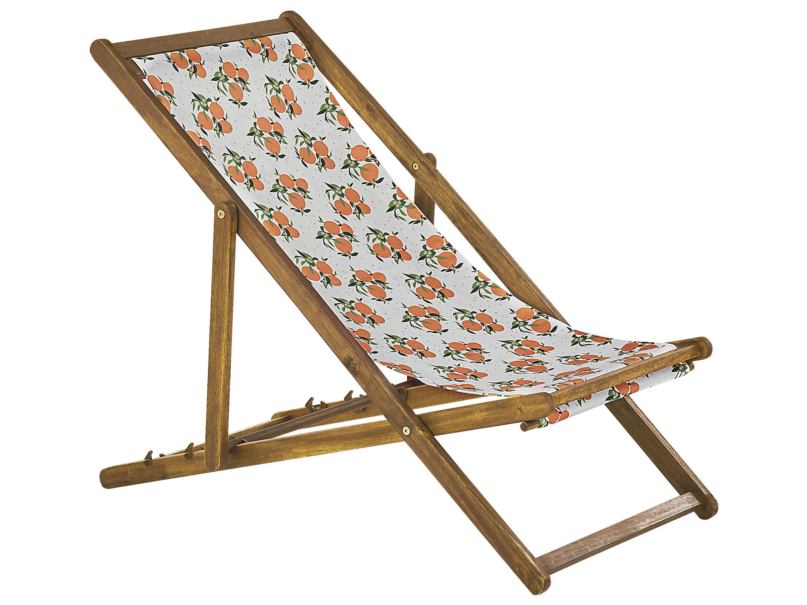 GARTENLIEGE 2er-Set hellbraun Textil weiß/mehrfarbig Orangenmotiv Anzio - Hellbraun/Multicolor, Textil (54/70/97cm) - Beliani