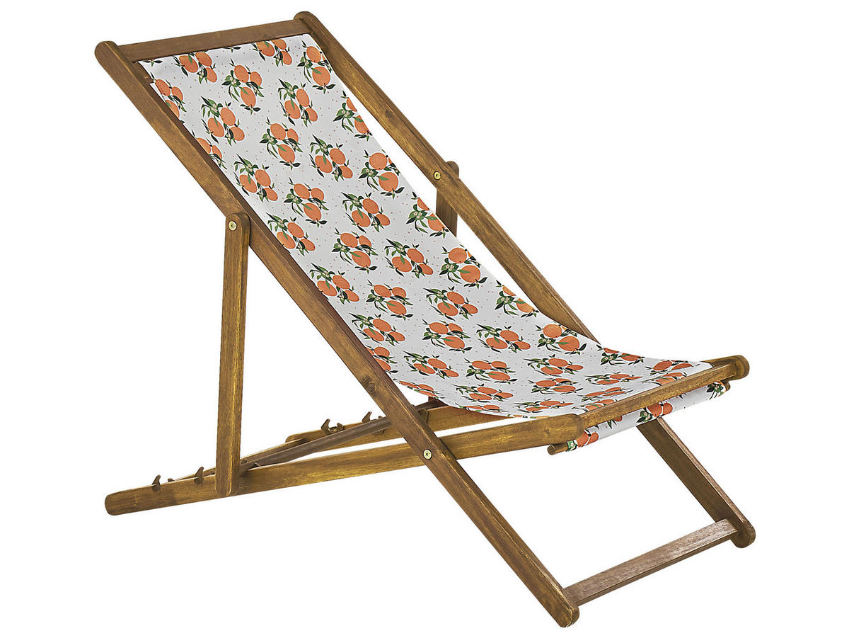 GARTENLIEGE 2er-Set hellbraun Textil weiß/mehrfarbig Orangenmotiv Anzio - Hellbraun/Multicolor, Textil (54/70/97cm) - Beliani