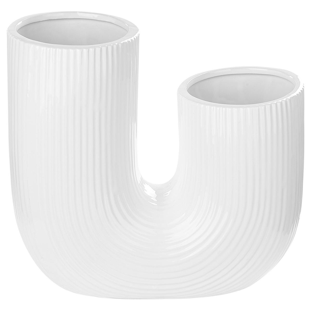 BLUMENVASE Steinzeug weiß Mitilini - Weiß, Keramik (23cm) - Beliani