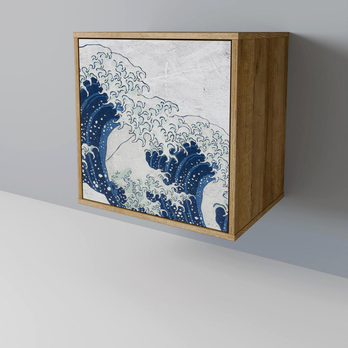SIDEBOARD THE GREAT WAVE AT KANAGAWA, Eichefarben, 57,5x42x75,5 cm, Goldfarbene Metallfüße - Eichefarben/Goldfarben, Holzwerkstoff/Metall (57.5/75.5/42cm) - SpaceRebels