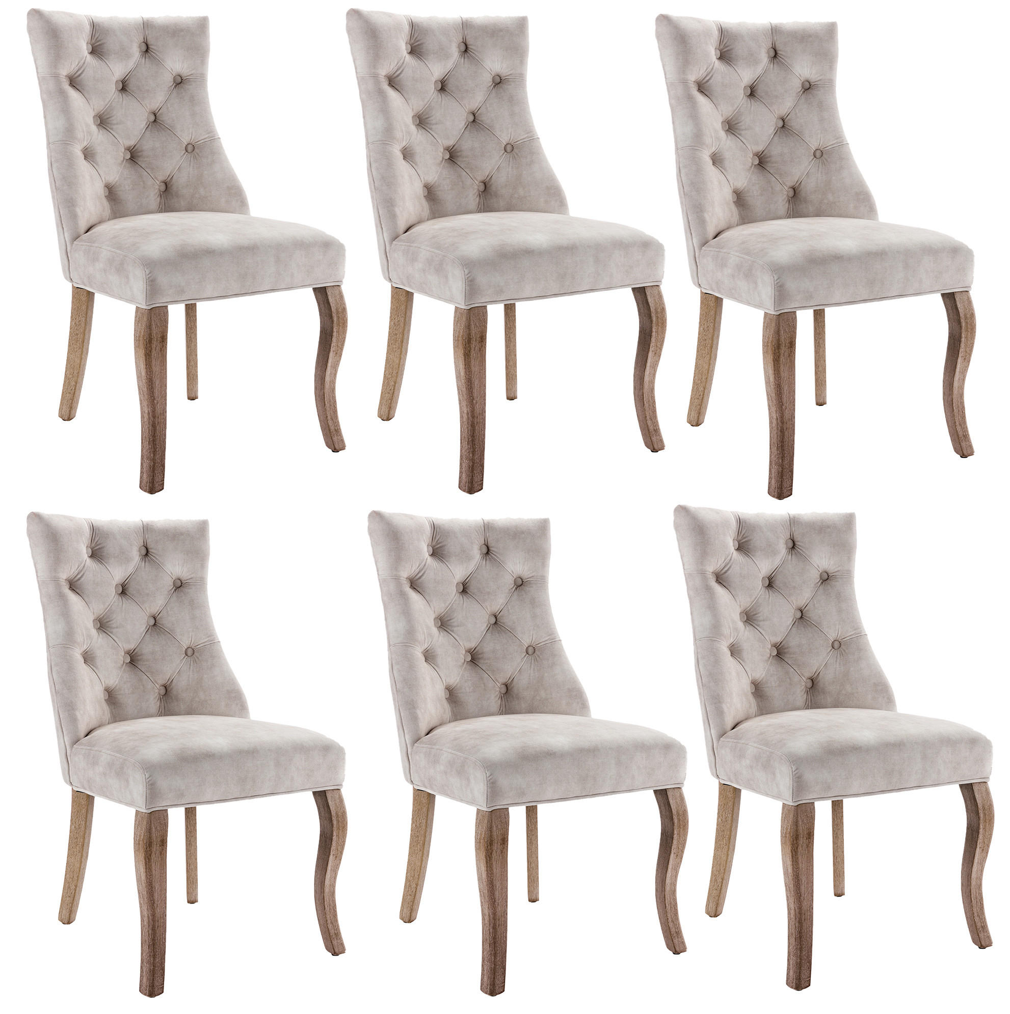 ESSZIMMERSTUHL Samt mit hoher Rückenlehne ca. 51 cm Light Beige 6er-Set - Beige, Metall (51/97/51.1cm) - Meubliv