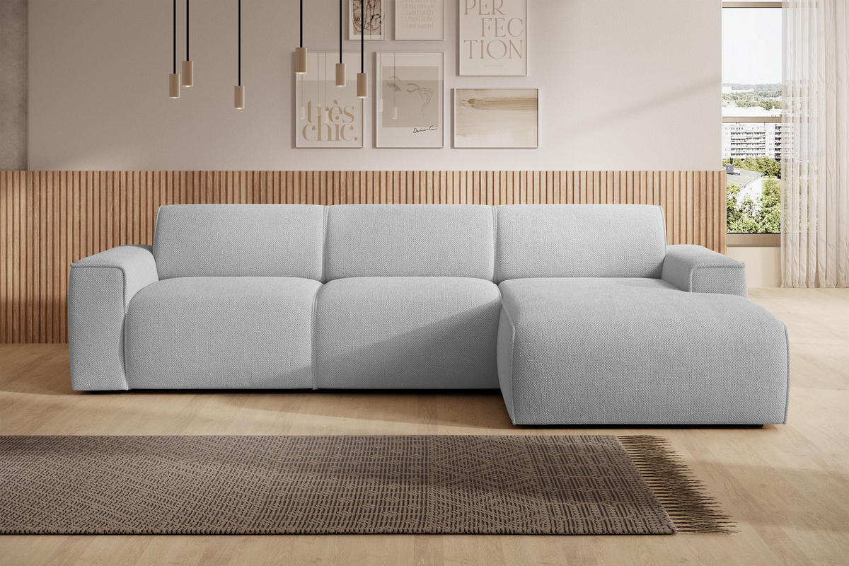 ECKSOFA L Form Didim mini Hellgrau 310/165/78 cm – stilvolle kleine Eckcouch R - Hellgrau/Schwarz, Kunststoff/Textil (310/165cm) - AX Living