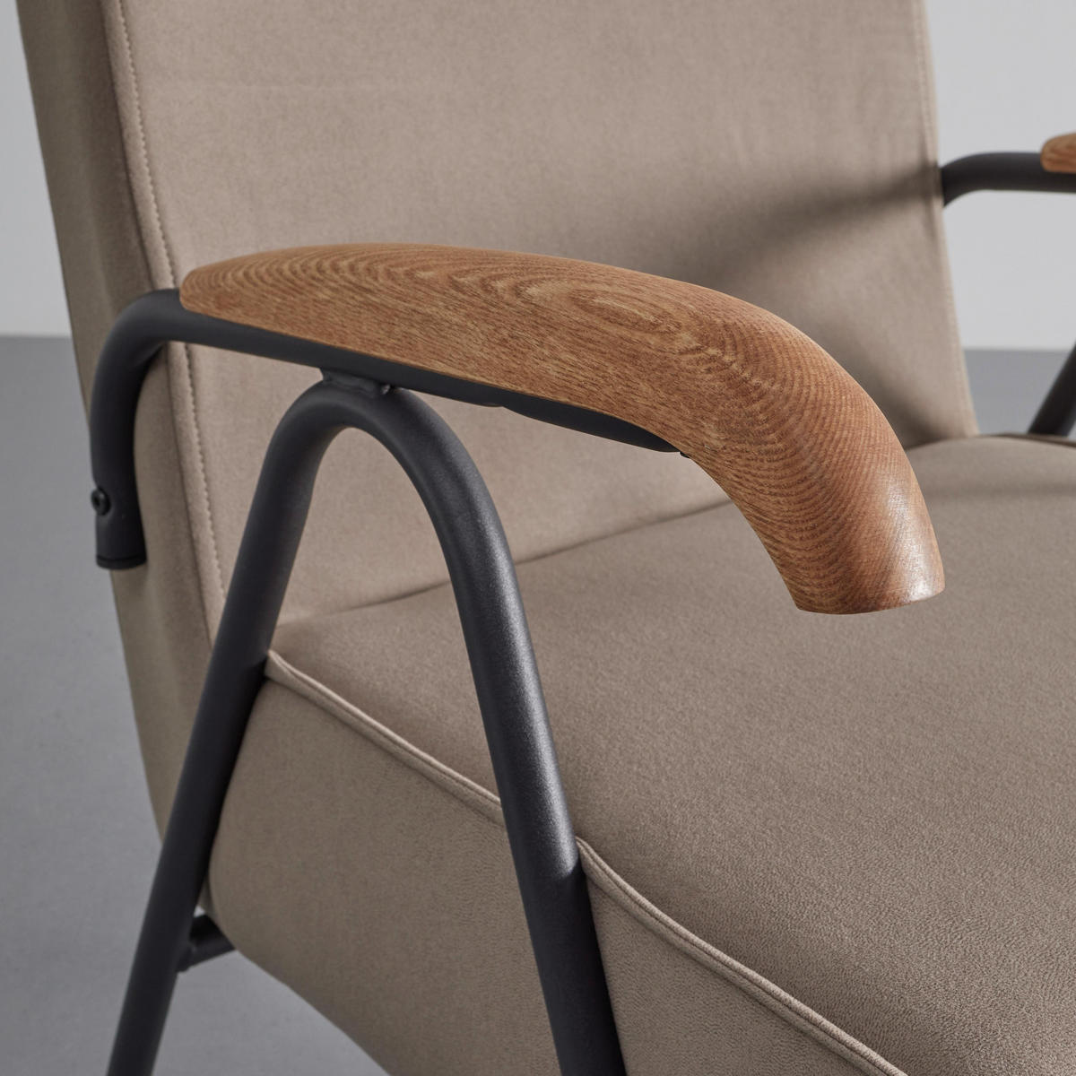 SESSEL Nati Beige Mikrofaser - Taupe, Holz (52/79/66cm) - Bessagi Home