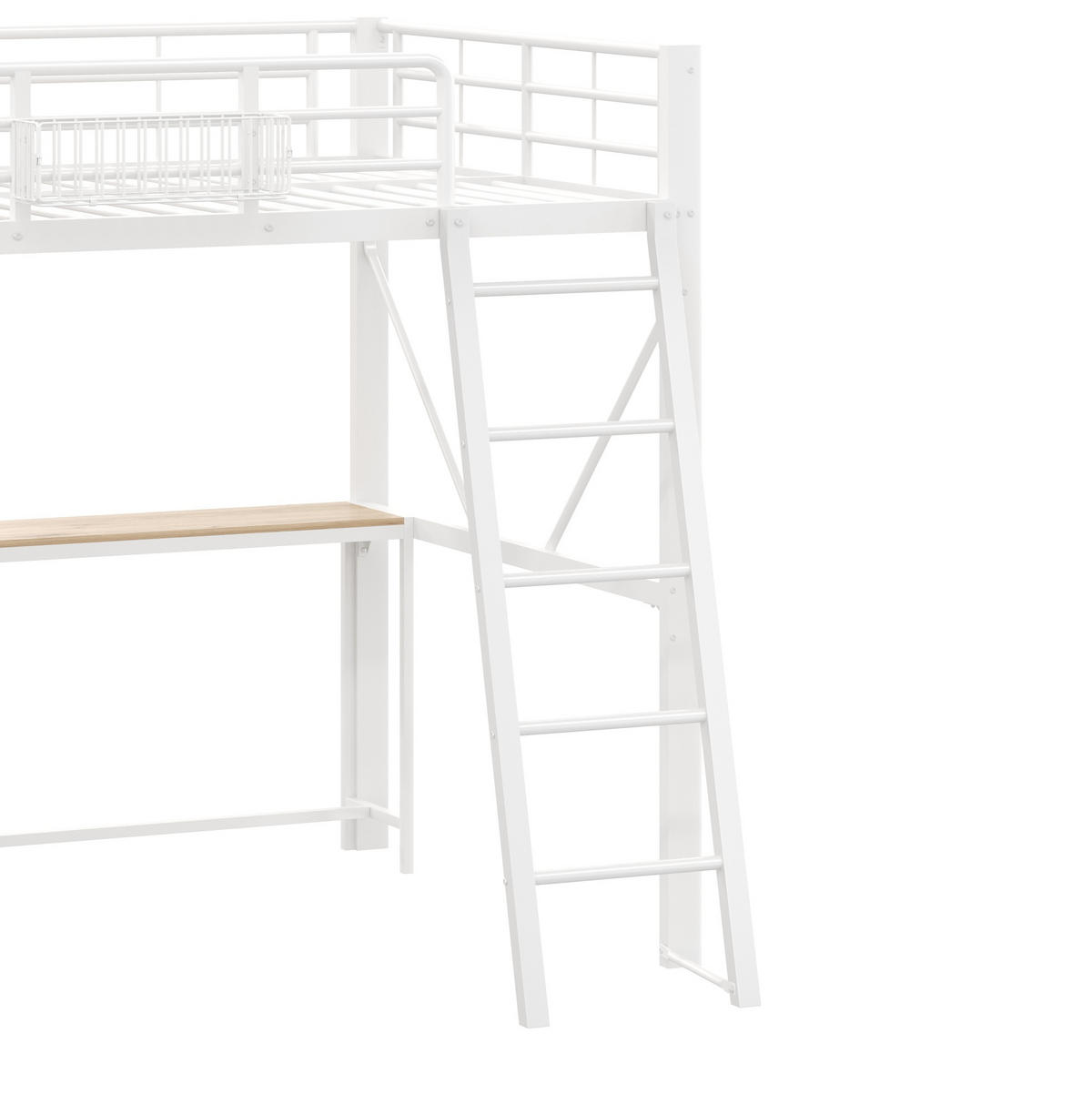 HOCHBETT 140x200 cm in Weiß mit Schreibtisch, LED-Beleuchtung und Stauraum - Weiß, Holzwerkstoff (140/200cm) - IVMEU
