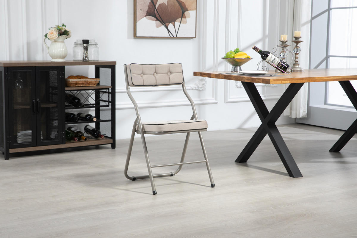 KLAPPSTUHL 2er-Set gepolstert faltbar Stahl Khaki - Braun, Metall (47/80/46cm) - Meubliv