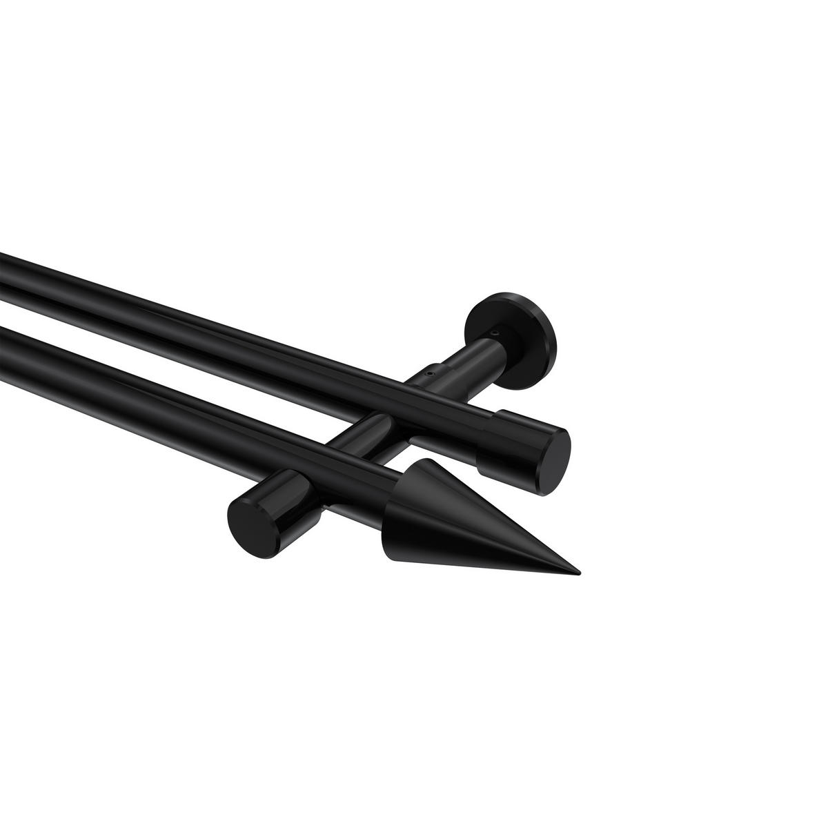 GARDINENSTANGEN-SET Prestige Savio 280 cm (geteilt in 2 x 140 cm), 2-läufig (ohne Ringe), 20 mm Ø Schwarz - Schwarz, Metall (280cm) - INTERDECO