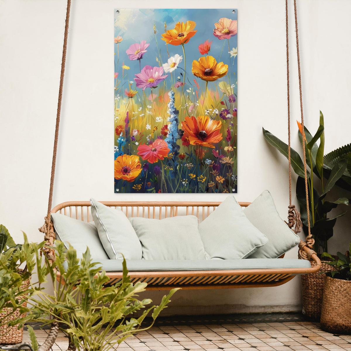 ZAHRADNÍ PLAKÁT Květiny - Příroda - Botanické - Umění 80x120 cm - světle modrá, plast (80/120/0.2cm) - OnlyWow