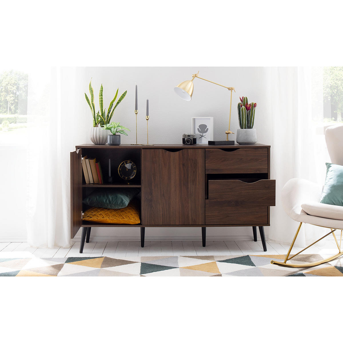 SIDEBOARD - Walnuss Dekor - Walnussfarben/Schwarz, Holz/Holzwerkstoff (147/82/39cm) - home24